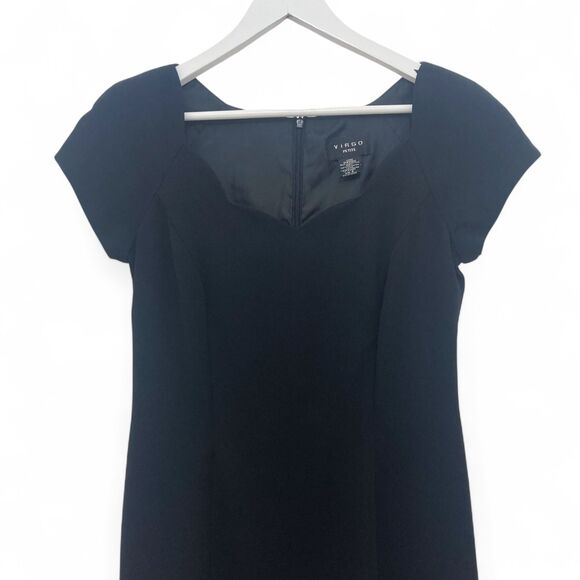 Virgo Dress 6P Petite Black Scallop Neck Sheath Cap Sleeve Cocktail Bodycon ✨ - Picture 4 of 14